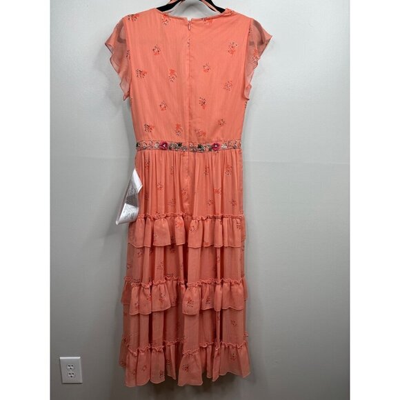 MAC DUGGAL 70115 Tiered Ruffle Chiffon Tea Length Dress in Apricot Size 4 New - Picture 5 of 7